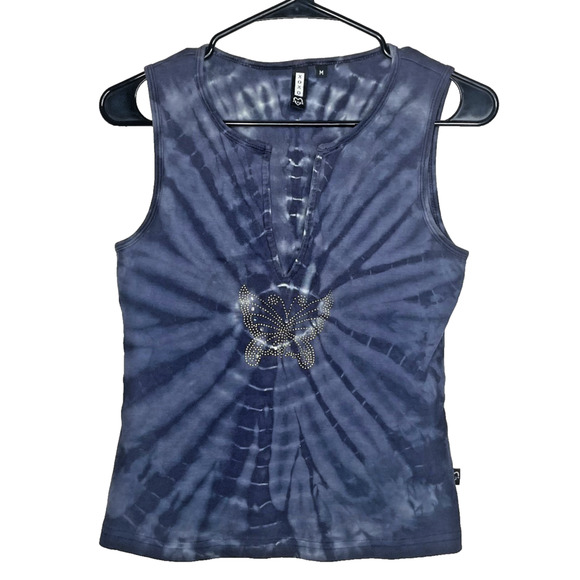 Y2K Tie Dye Tank Top Butterfly Rhinestone Sleeveless 2000s Indie Grunge M - Picture 1 of 8
